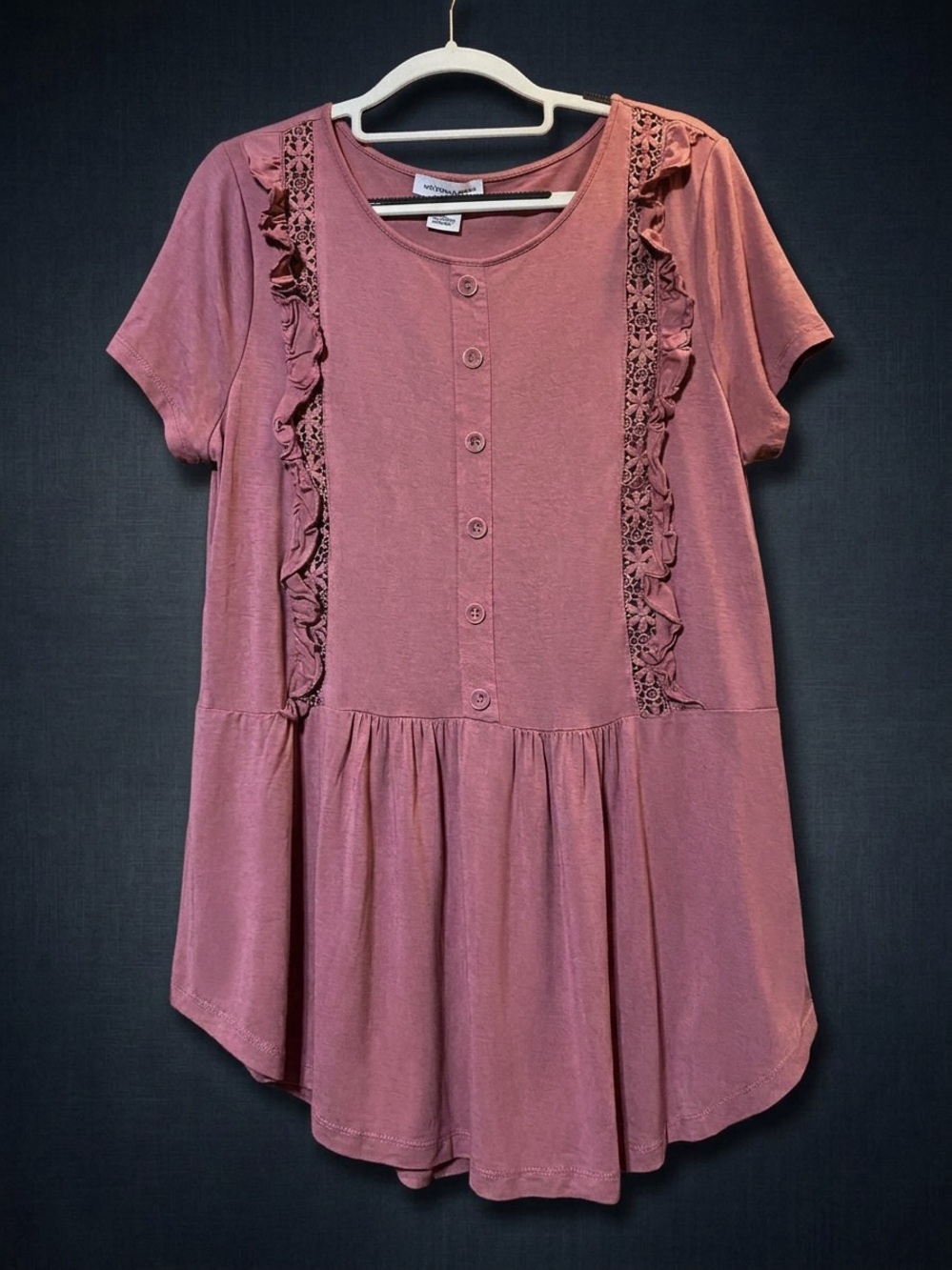 Women’s Mauve Lace-Trim Button Front Tunic Top